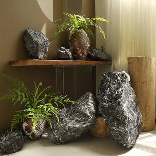 仿真石头QBV黑山石楼梯间林庭园院景观假石头造景道具山假造景石