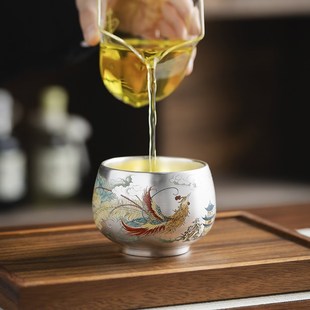 周鸿杰大师手工制作龙凤鎏银杯茶对杯高档礼品生日送长辈父母朋友