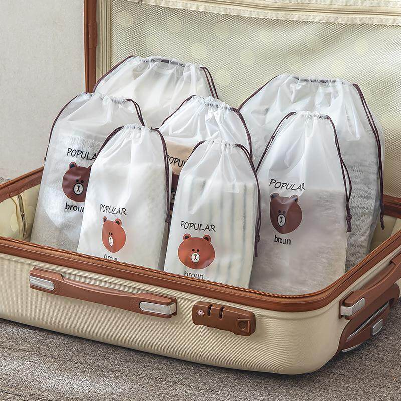 束口袋抽绳卡通可爱旅行收纳袋防水便携透明小熊内衣鞋袋子小物件