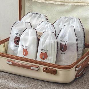 束口袋抽绳卡通可爱旅行收纳袋防水便携透明小熊内衣鞋袋子小物件