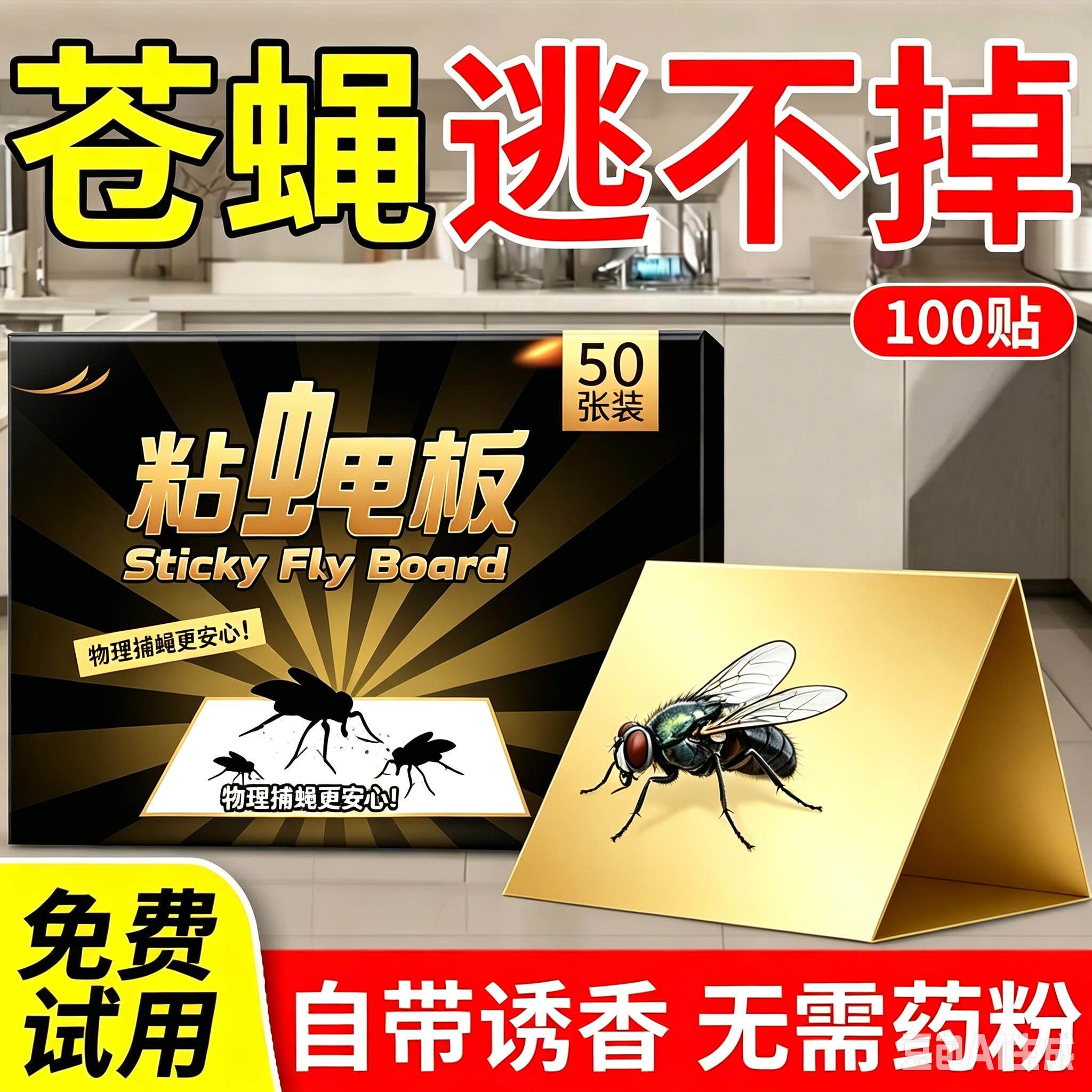 苍蝇贴强力粘蝇纸粘蝇板灭蝇蚊子板捕捉灭蝇子居家用灭蝇板hh