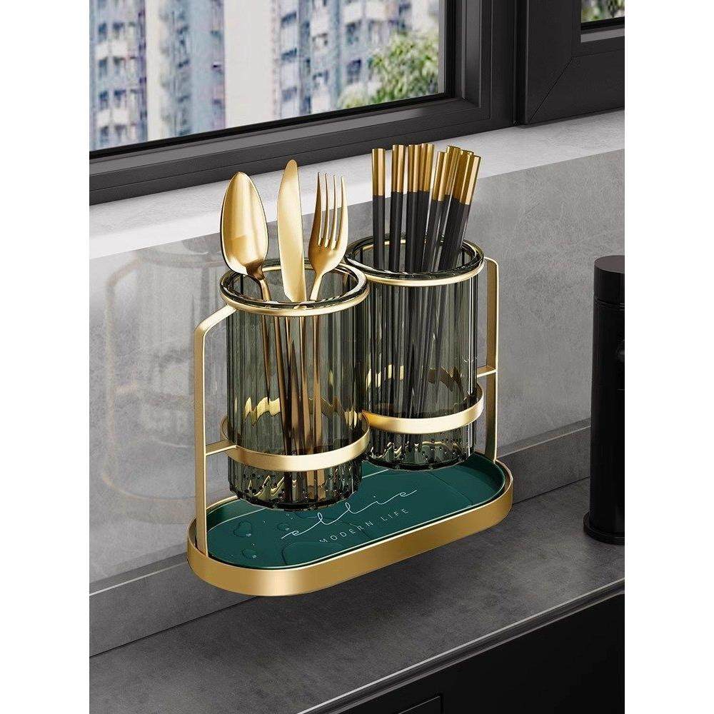 德国轻奢筷子置物架家用壁挂筷笼厨房台面沥水刀叉筷子篓收纳盒筒