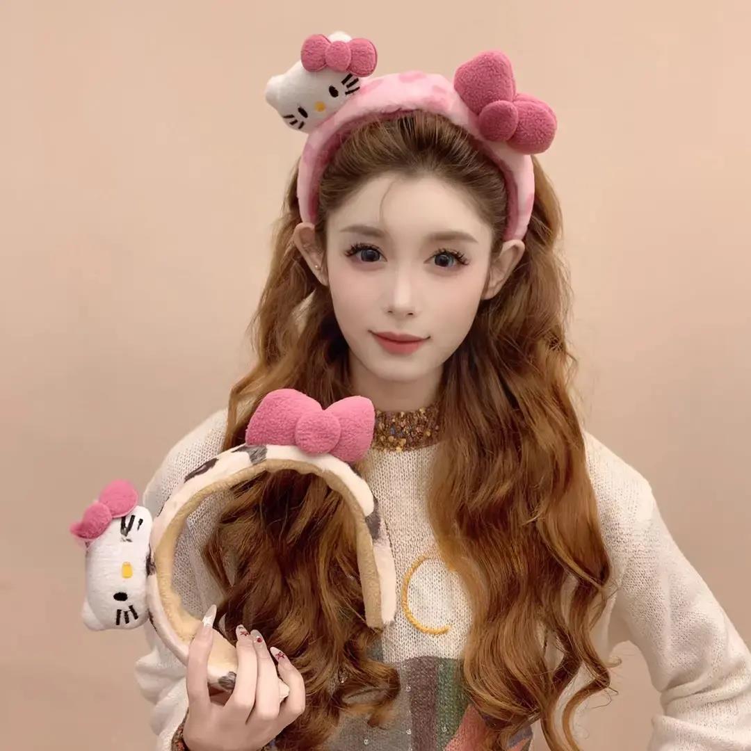豹纹Kitty甜美可爱毛绒发箍女蝴蝶结2025新款洗脸少女高颜值-XW