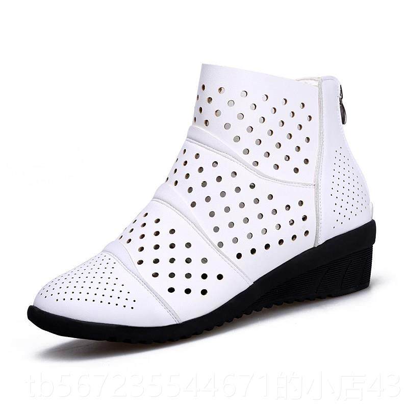 高档洞洞鞋妇跟女的空心网靴春季和夏季真皮楔形扁场平妈鞋软底妈,女鞋,洞洞鞋,淘宝优惠券,粉丝福利购,淘宝优惠卷