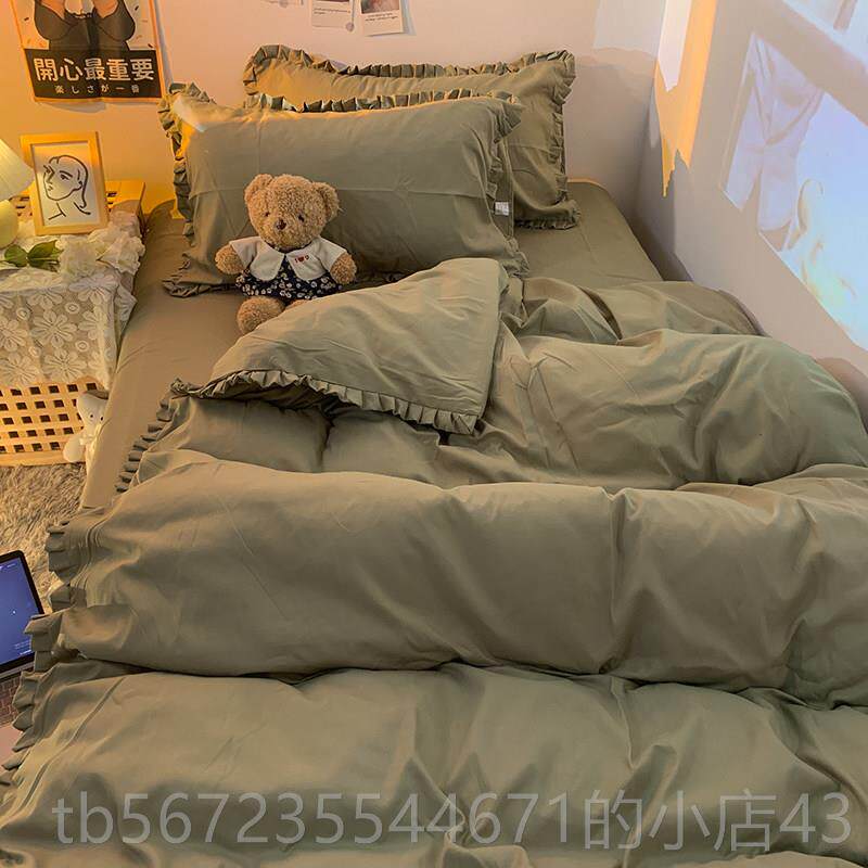 高档韩式花边小四清新床品床件套床裙床笠款单人泡泡纱被宿套舍三