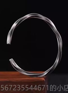 高档999纯银M?bis戒手镯士u的朴素戒男指覆古指民族风格生日礼物