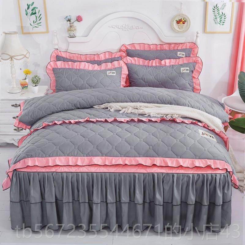 高档婚庆棉夹棉棉毛巾绣床裙四件套结婚喜大红庆纯全床罩被套床上