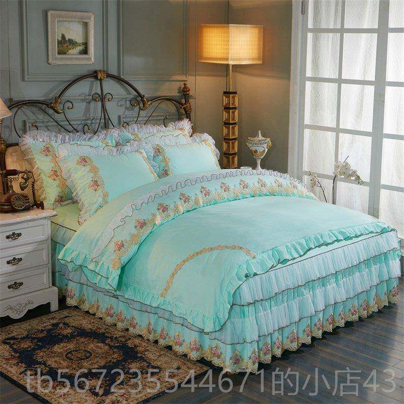 高档四件套欧式纯棉公主风格粉色蕾丝档被套床裙1.58/m1.高床上用