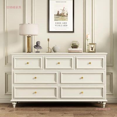 简约式ENH实木五斗柜卧室法式抽屉柜靠纳墙美储客物柜床尾收柜厅