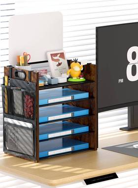 桌属面金五能LH2405M-收纳架办公木质层文件整理架铁网家用多功置