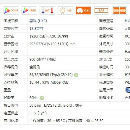 车载12.3寸导航液晶屏MV123CS01