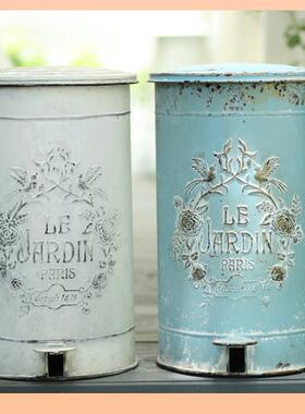 ?复古垃圾桶花园铁艺浮雕圾踏垃桶摆F76S5J7H件别墅庭户外脚院垃