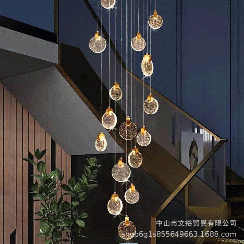 约简现代LED晶吊灯复591式楼别墅旋转楼后梯长吊灯客厅酒水店水晶