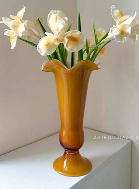 中古芬顿璃花瓶插花法式花朵花15664器小众居水培家花玻琉璃瓶装