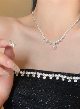 轻奢小众碎银子项链女法式气质高级感珍珠锁骨链颈链时尚配饰