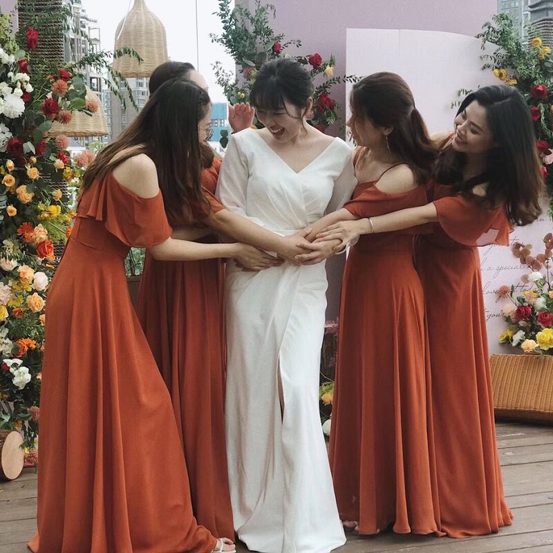 焦糖色姊妹伴娘礼服姐妹裙外景修身显瘦伴娘团仙气质简约春季长裙