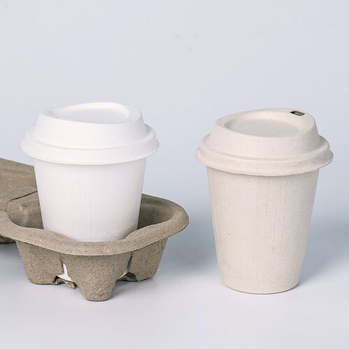 环保纸杯盖8090口径可降解一次性咖啡热饮奶茶饮料甘蔗纸竹浆杯托