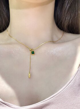 2024年新款法式复古方块锆石项链女简约时尚轻奢高级感百搭锁骨链