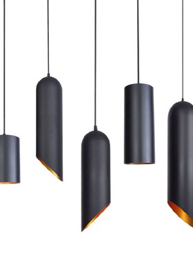 别致简约餐厅吊灯黑色圆柱形切面圆筒吧台咖啡厅酒吧装饰单头灯具