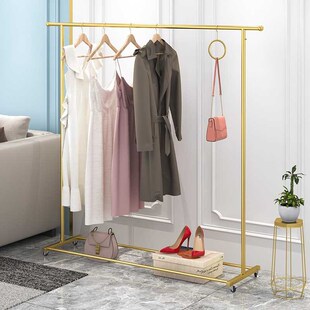 铁艺挂衣架落地卧室带轮家用阳台单杆式晾衣服架子室内简易衣帽架