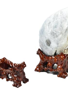 免挖槽实木奇石底座带槽黄河石鹅卵石泰山石头不规则摆件石头托架