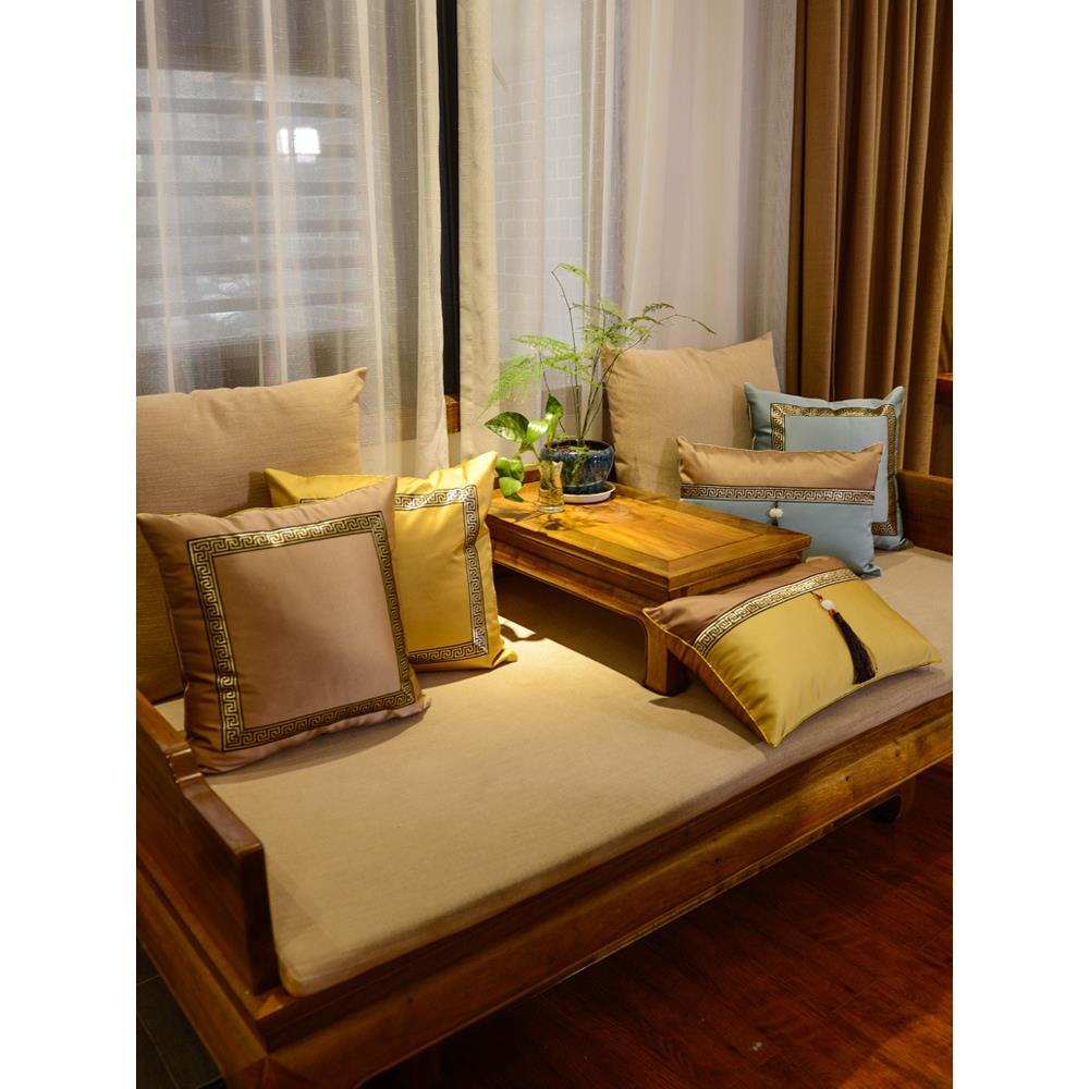 xyt纯色回纹红木沙发靠垫腰枕床头大靠背套新中式抱枕套芯靠腰枕