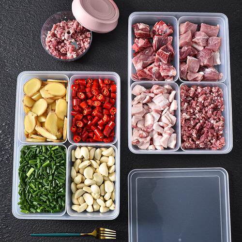 加厚冰箱冻肉盒四分格保鲜盒带盖食物收纳盒塑料果蔬饺子备菜