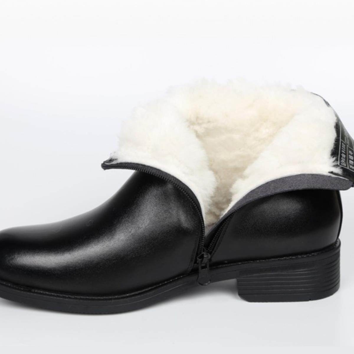 高档新款服绒皮鞋软底毛皮鞋常男防士帮冬季真皮羊毛保暖高水马丁