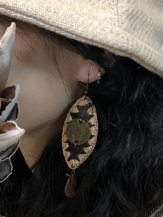 不在-手工牛皮编织洛克之眼耳环（不重）