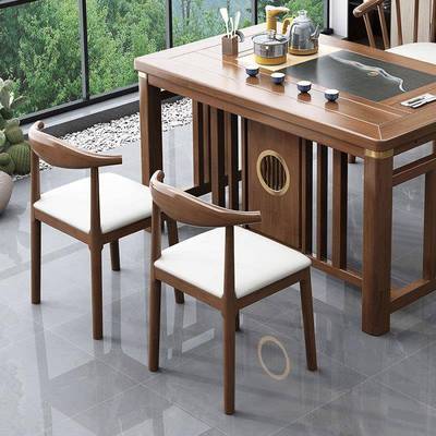 新椅中式实木茶WJL椅子茶椅室圈主人位包靠背茶桌原木围椅凳子软