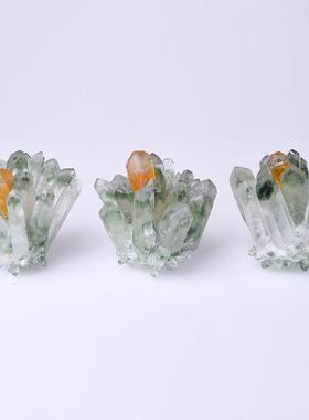 量天然水晶原石矿绿标幽灵面晶簇能YEW石矿石消磁净化家居桌摆件