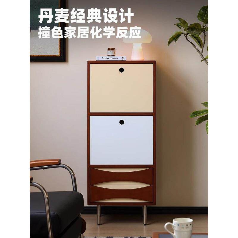 中古实高木柜电视边柜客厅色靠墙拼-斗色储物柜撞翻门柜新款复古