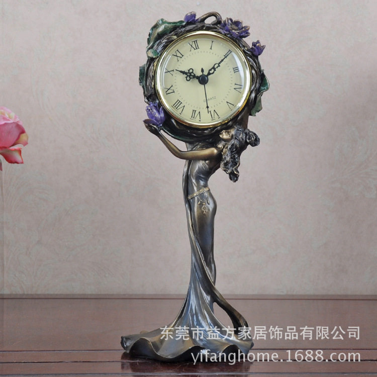 欧式树脂美女时钟摆件