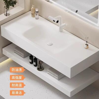 酒店风双层岩板浴室组合家用卫洗生手间台盆无缝热弯JGA柜岩板一