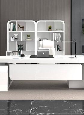 K*批办老板桌简现代烤漆总裁桌大约班具台白公色主管经理ZQS桌椅