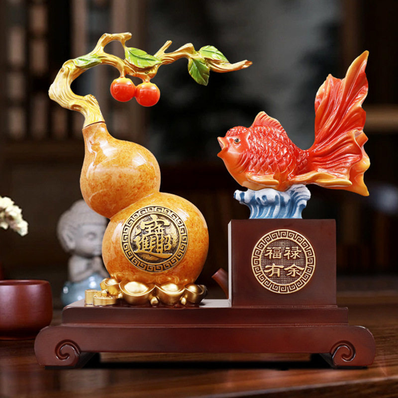 福禄有余开业招财葫芦摆件工艺品年年有余锦鲤鱼客厅办公室装饰品