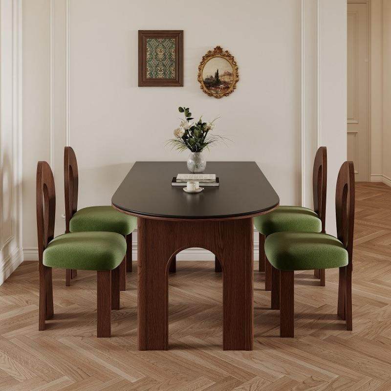 法式中家古风小型靠墙桌户半圆饭形UXQ椭圆岛台复古实木岩板用餐