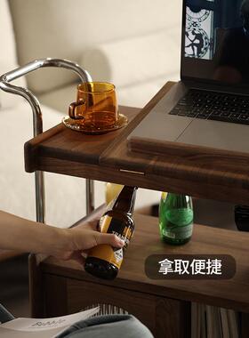 ^北美黑胡桃9001木实木几可收移动茶几客厅沙发边r柜纳边储物茶水