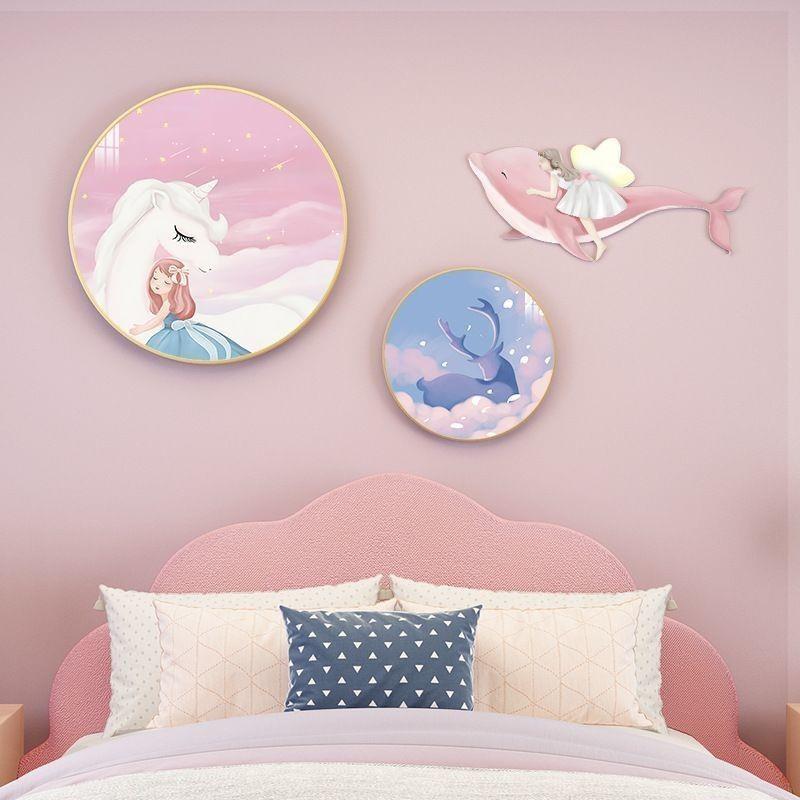 儿童房装饰46135画网红通壁现代简约公主房卡墙圆面卧室画床头形