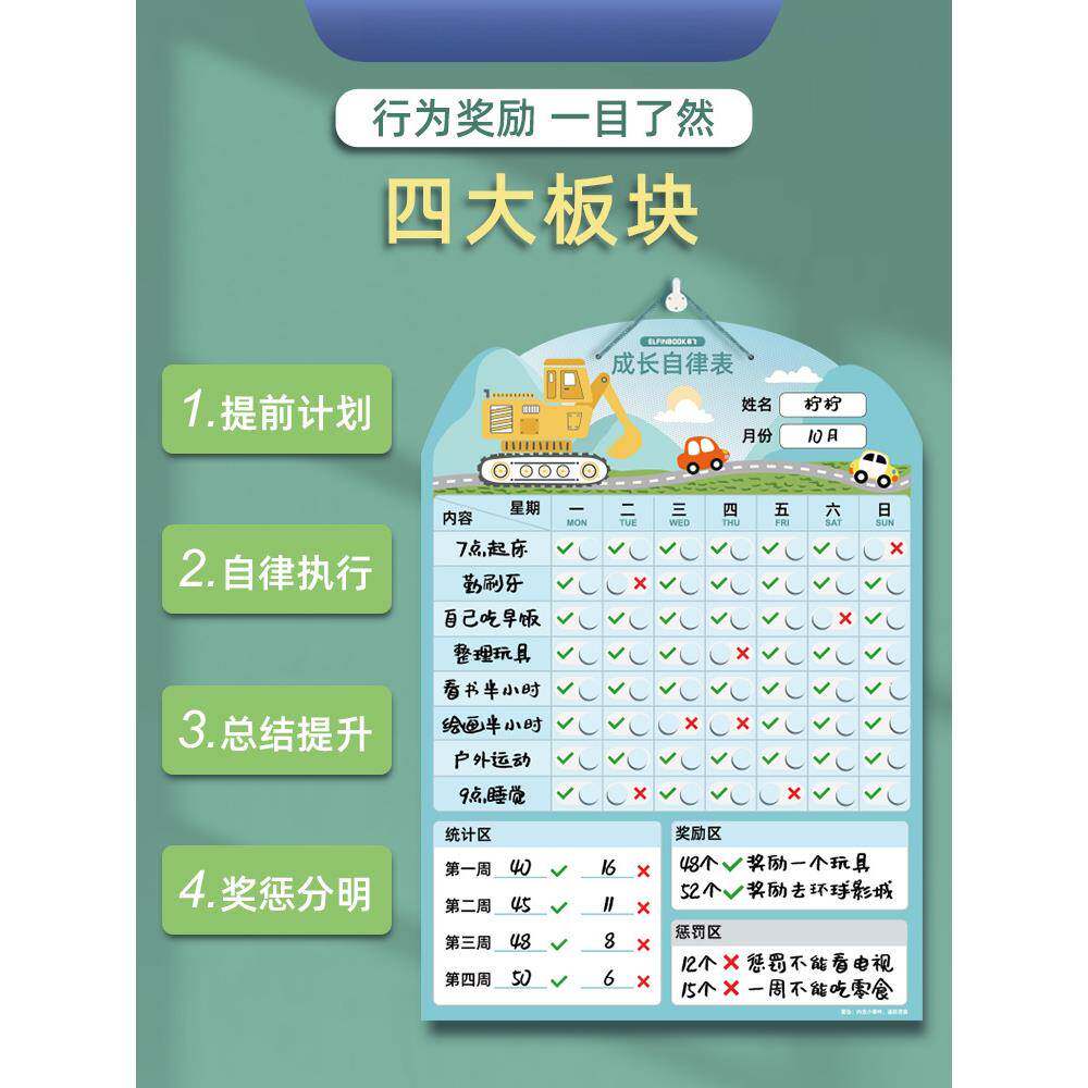 儿童长自律奖励纸孩子打卡器小717学生暑假表学习成计贴划表好习