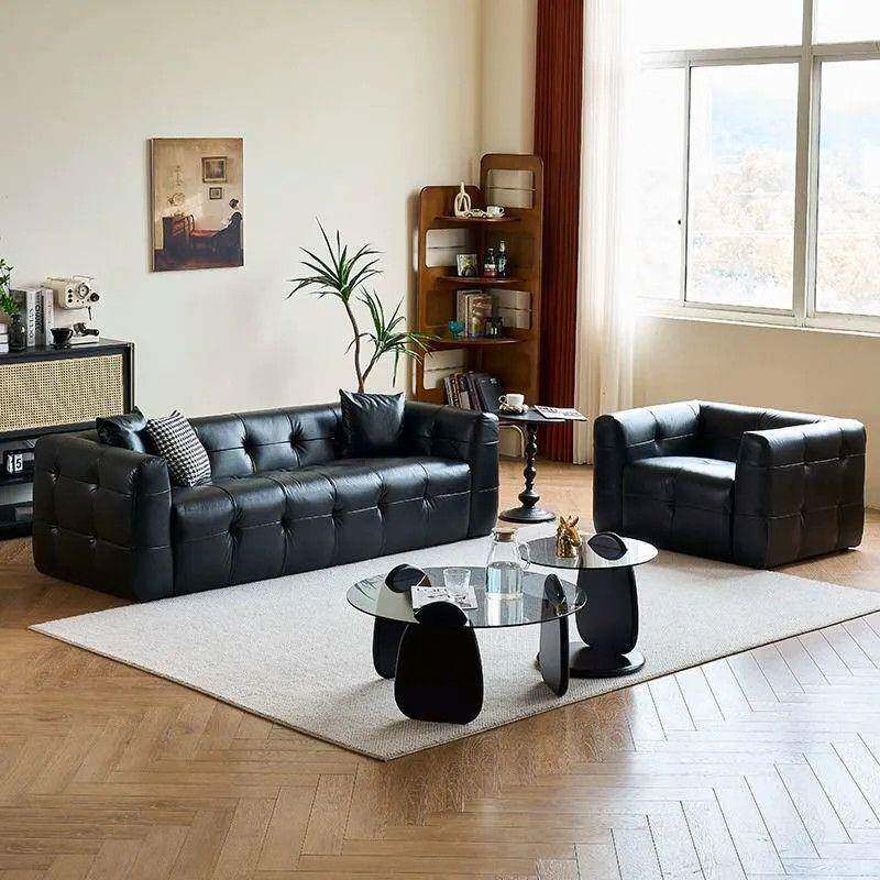 沙意式极棉花简糖黑色发小户型厅现代简JHR约直客排猫爪皮沙发奶