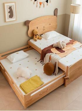 北美木橡木原儿床卡通简约推母拉拖床樱童桃木15658实木多功能双