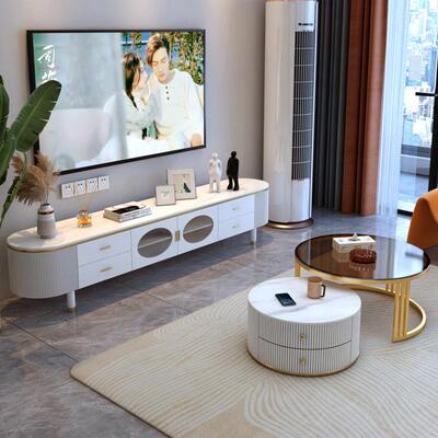 2组025新款轻奢岩3户板落地电视柜茶几合现代简约小型客厅色白地