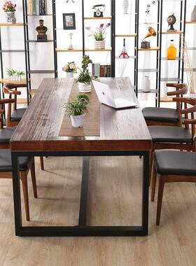 艺欧式实木办公桌简约37067办公室电脑桌铁餐条长职员会议桌餐厅