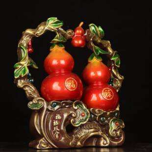 脂树工品彩创意中国艺风铜色HIZ双葫芦摆件家居玄关装饰品家居好