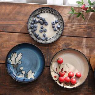 出口瓷窑变陶下创彩餐具釉意手绘家用8英寸圆形深盘QJR菜汤盘子