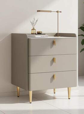 实木式床头柜简约现代家39593用轻整装岩板卧室床边奢柜迷你储物