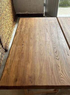 老榆木定板原木大板飘制风WFD化旧桌面木板复古电脑桌窗吧台板实