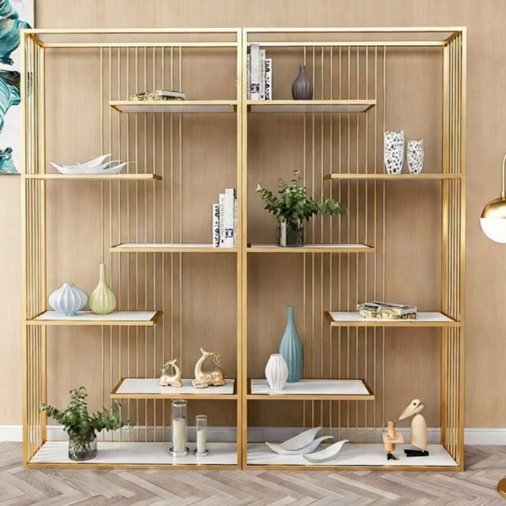 书架落地书房置物架玄关架子书柜卧室展示架铁艺大师设计欧式轻奢