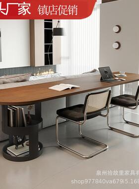 极简设计师实木办公桌家客厅亚克力收纳餐发桌72681沙长条创意闲